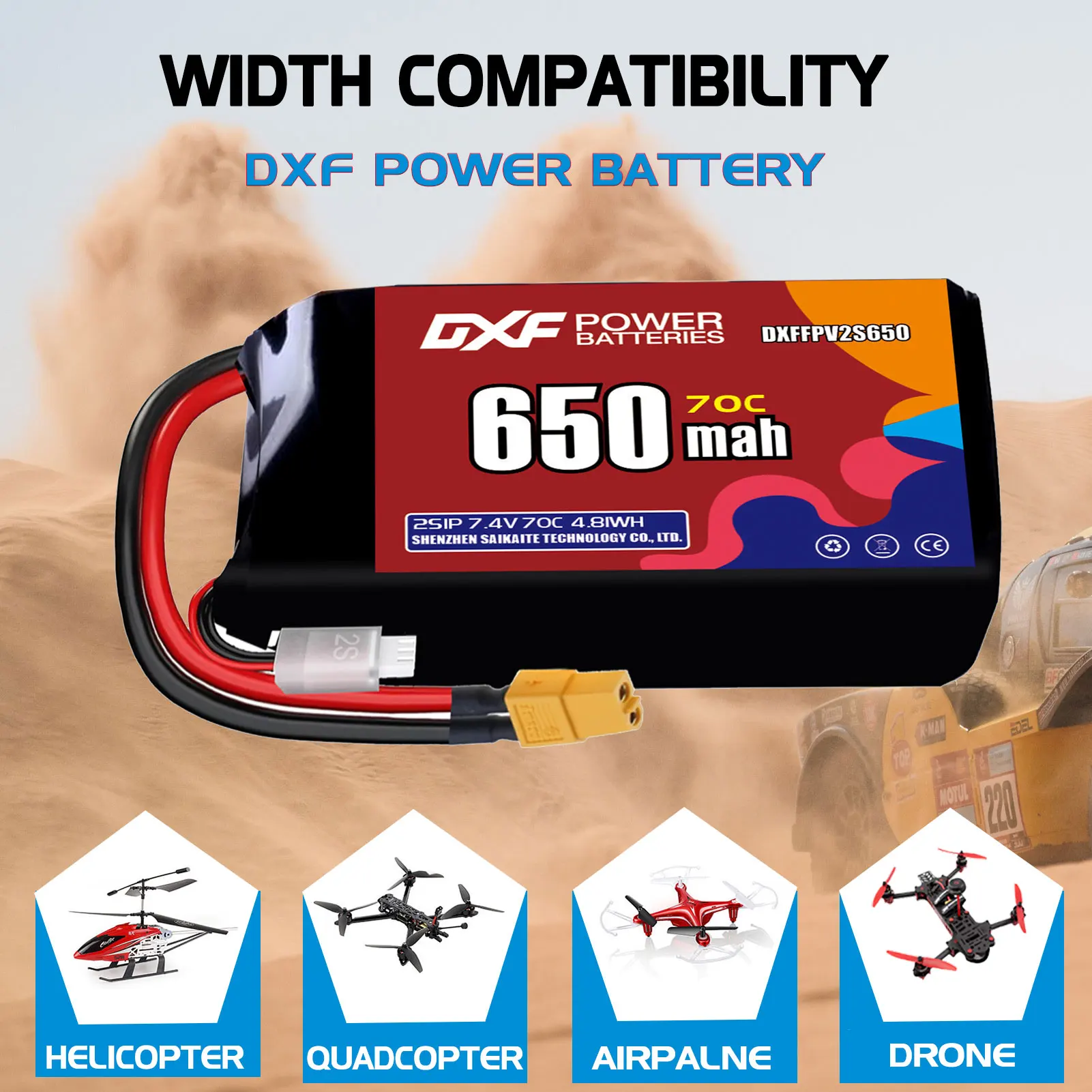 Batteria DXF Lipo 2S 7.4V 650mAh 550mAh 7.6V 350mAh 70C con spina XT30 XT60 JST per FPV Elicottero Aereo Quadcopter Drone