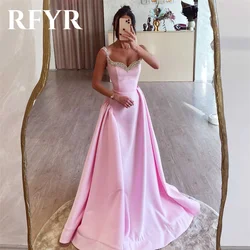 RFYR Pink Long Party Dress A-Line Night Dresses Pleats Satin Spaghetti Strap Celebrity Dress vestidos de fiesta Customized