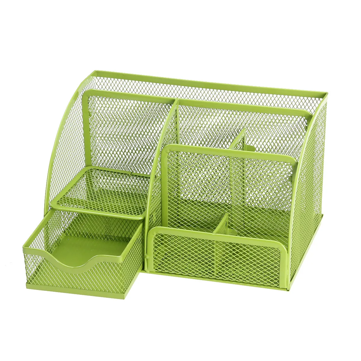 

Коробка для хранения из железной проволоки, зеленая, 22x14x12,5 см, сетчатый настольный органайзер с 5 отделениями для офиса, школы, дома, держатель для ручек, канцелярские принадлежности