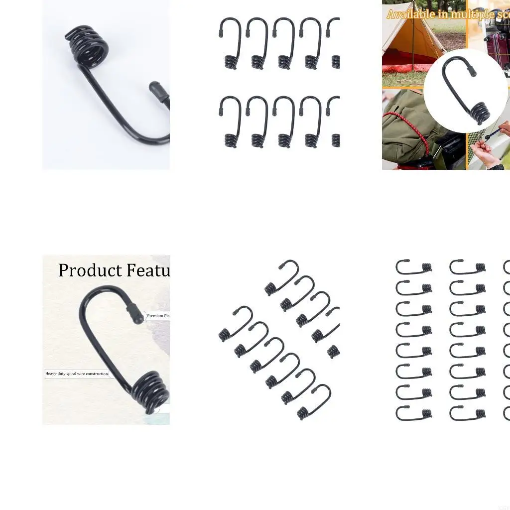 Luggage Strap Replacement Hooks, Black Metal Coiled-End Hardware for Elastic Cords and Tie-Down Connection Repairs X37F