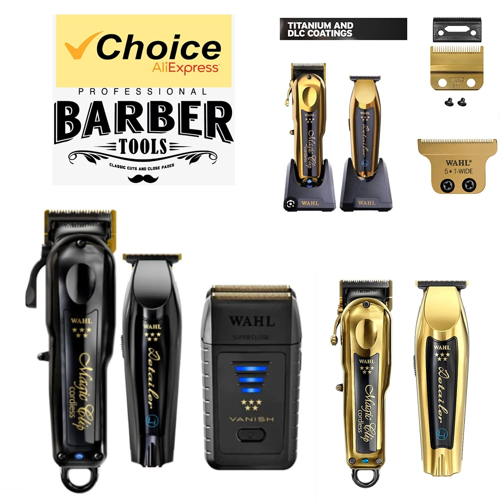 Wahl Professional 5 Stars مشبك سحري لاسلكي بتفاصيل Li Gold، ماكينة حلاقة كومبو للتلاشي لمصفيف صالون الحلاقة والصالونات