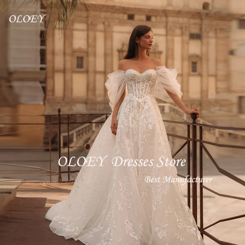 OLOEY Anpassen Elfenbein Spitze Applikationen Off Schulter Brautkleid A-Linie Lange Schleppe vestidos de novia Zip Zurück Formale Abend 2026