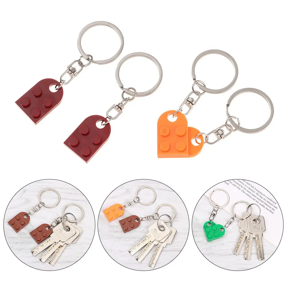 2PCS Cute Love Heart Building Block Keychains Couples Friendship Love Heart Brick Key Ring