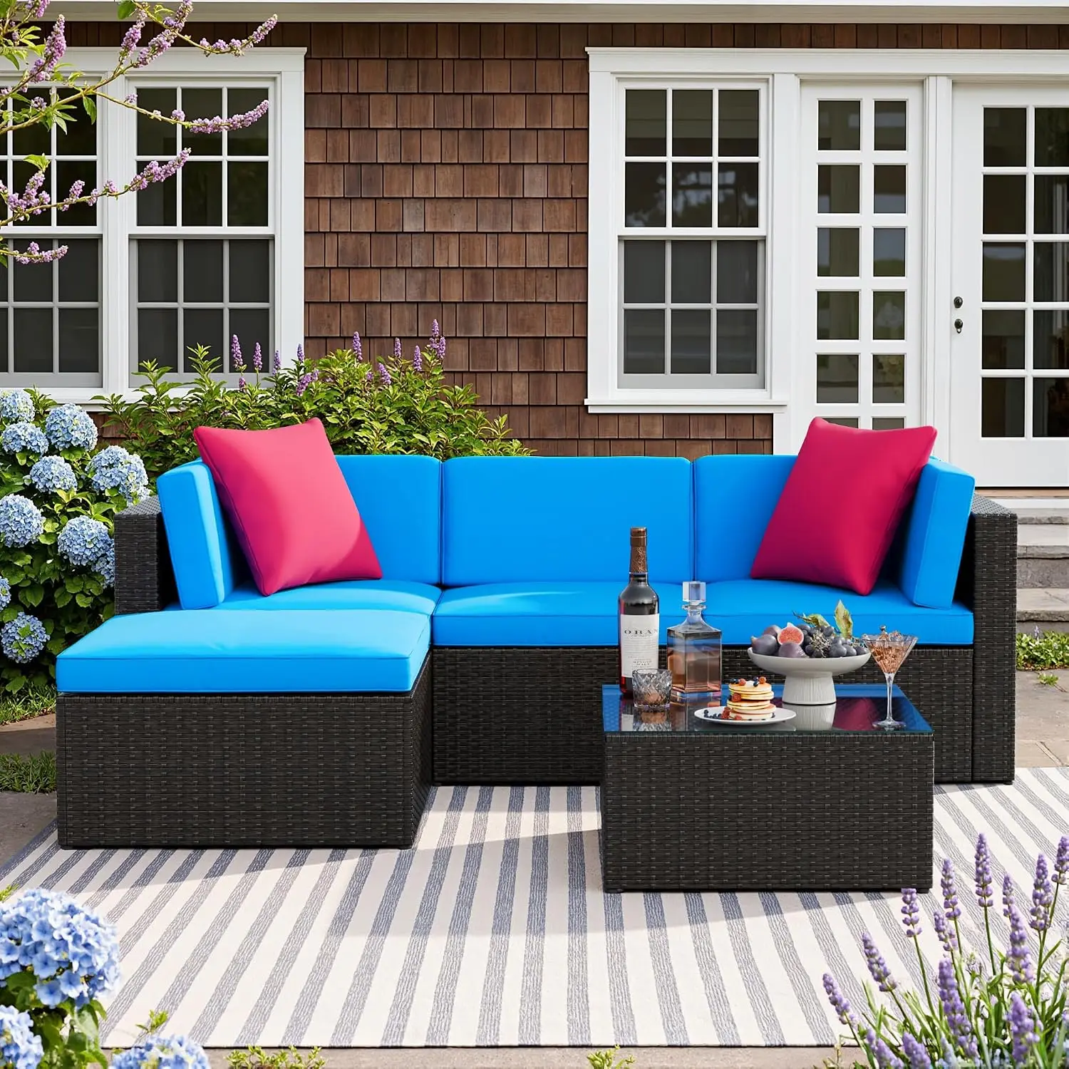 All All Weather Wicker Rattan Patio Sofa Set 5 Piece Outdoor Sectional Seating with Cushion & Glass Table, Customized - Aliexpress Deal