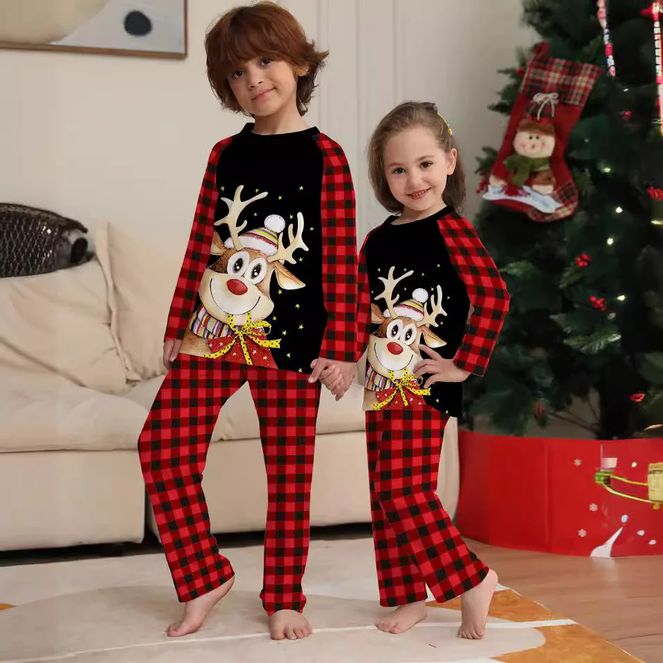 European and American Letter Checkered Christmas Parent-child Pajamas Set for Mom, Dad, kids, Pet Dog and Baby jumpsuit - view 3