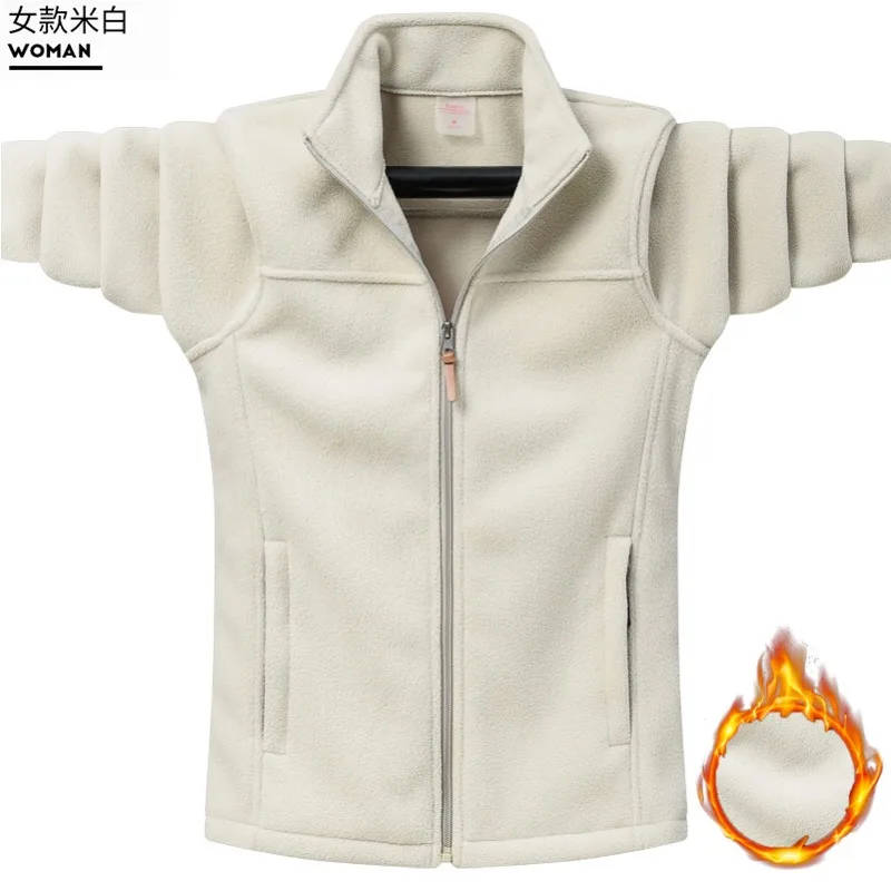 Spring Autumn Outdoor Stand Collar Tops Couple Polar Fleece Jacket  Men's Fashion Zippers Color Blocking Windproof Camping Coats