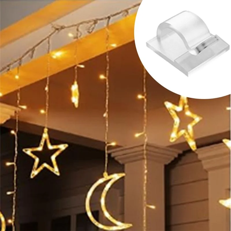 Hooks for Outdoor String Lights Clips 50 Pack Clips Clear Light Hook with 50 Waterproof Adhesive Backing for Lamp