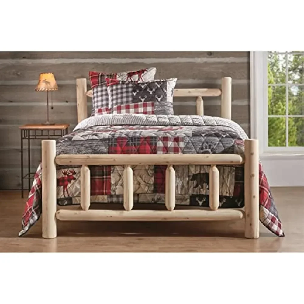 Queen Size Bed Frame With Headboard And Footboard, Rustic Natural Unfinished Wooden Bed Frames