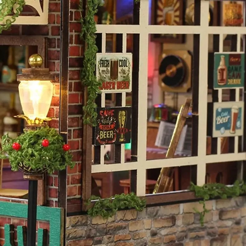 Conjunto artesanato diy, cena taverna miniatura, modelo conjunto construção casa para adultos e 15ub