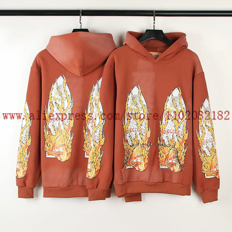 Retro Red Fleece Hoodie For Men Women High Quality Fashion Pullover Hooded Colorful Pattern Printed Sweatshirt