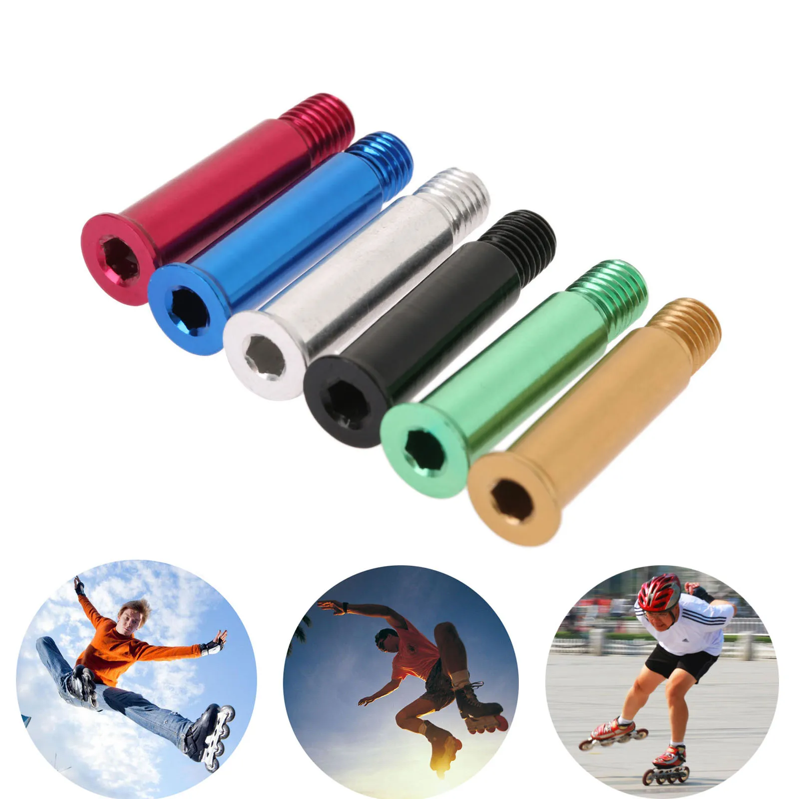 8Pcs Aluminium Rolschaatsen Onderdelen As Mannelijke En Vrouwelijke Schroeven Voor Kind Kid Of Volwassen Gratis Schaatsen Inline Skates 6 Kleuren 8*34Mm