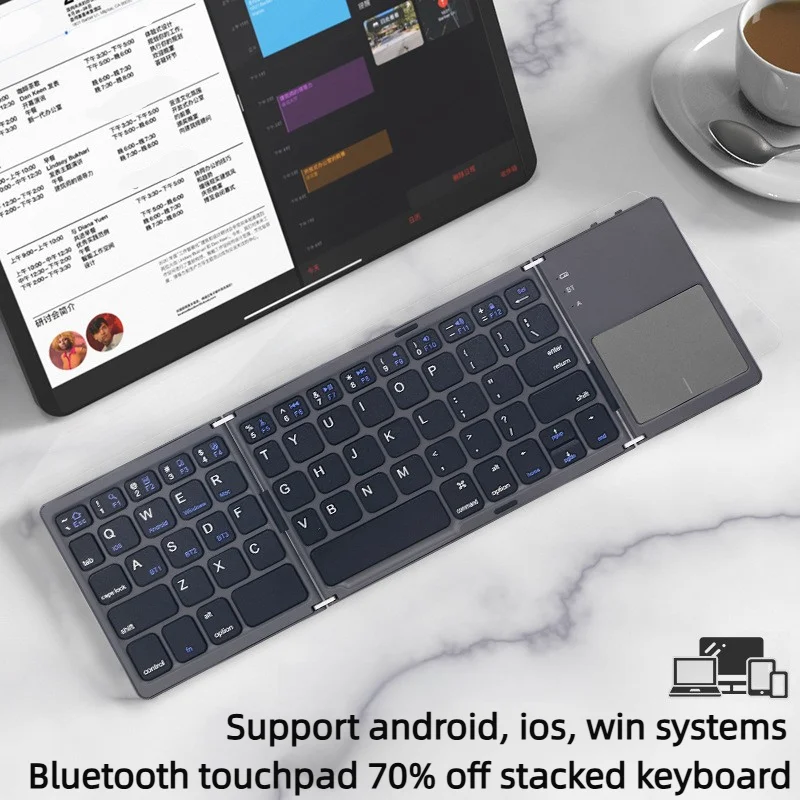 3-Folding Keyboard Mini Wireless Keyboard Foldable Dual Bluetooth Keyboard For PC Mac Smartphone Windows IOS Android