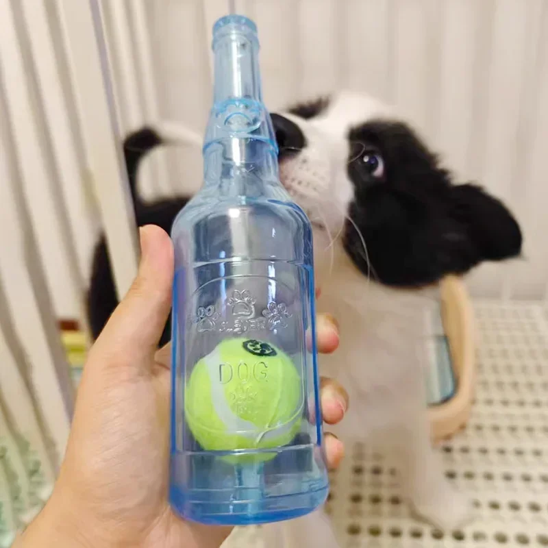 Dog Chew Toy Squeaky Silicone Beer Bottle With Tennis Ball Bite-resistant Puppy Toy Teeth Cleaning Interactive Dog Toy Supplies