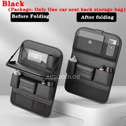 Leather Car Seat Back Organizer Bag Auto Back Seat Storage Bag Foldable Table Tray Tablet Holder Tissue Pockets Car Storage Box