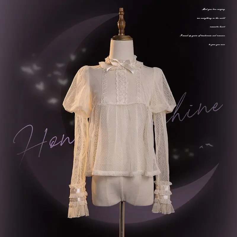 

Concerto with original lolita long-sleeved lace mesh with multi-colored lolita inside blusa mujer blouse for women