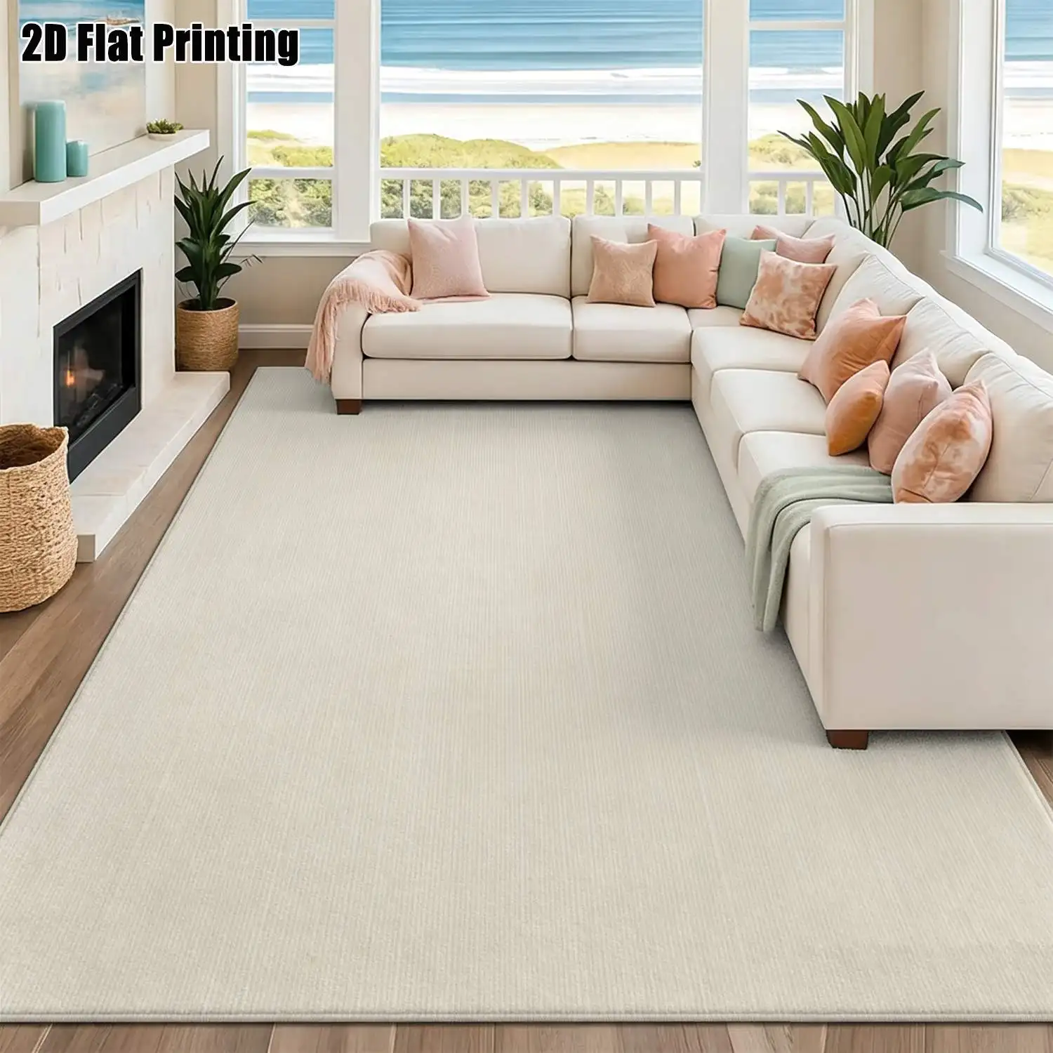 1Pc 2D Printed Beige Stripe Carpet: Modern Simple Decor, Multi-Size, Machine Washable, for Multi-Scene Use