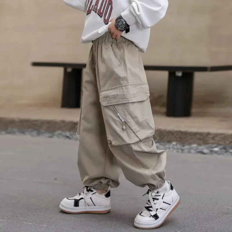 4-14 Jahre Jungen Casual Latzhose UNITIM Herbst Kinder Jungen Cargo-Hose Lose Elastische Taille Junior Jungen Hose mit Schriftzug Kinder Jungen Hose – Detail 22