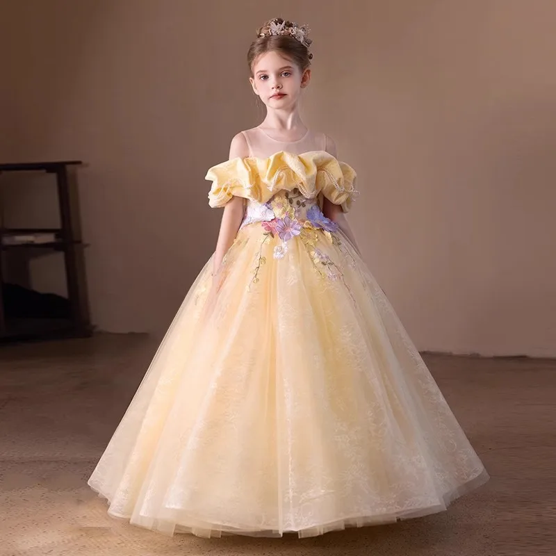 

High-End Kids Dress Girls Princess Gown Evening Party Dresses Piano Outfit Party Clothes Toddler Performance Wedding Gown Easter