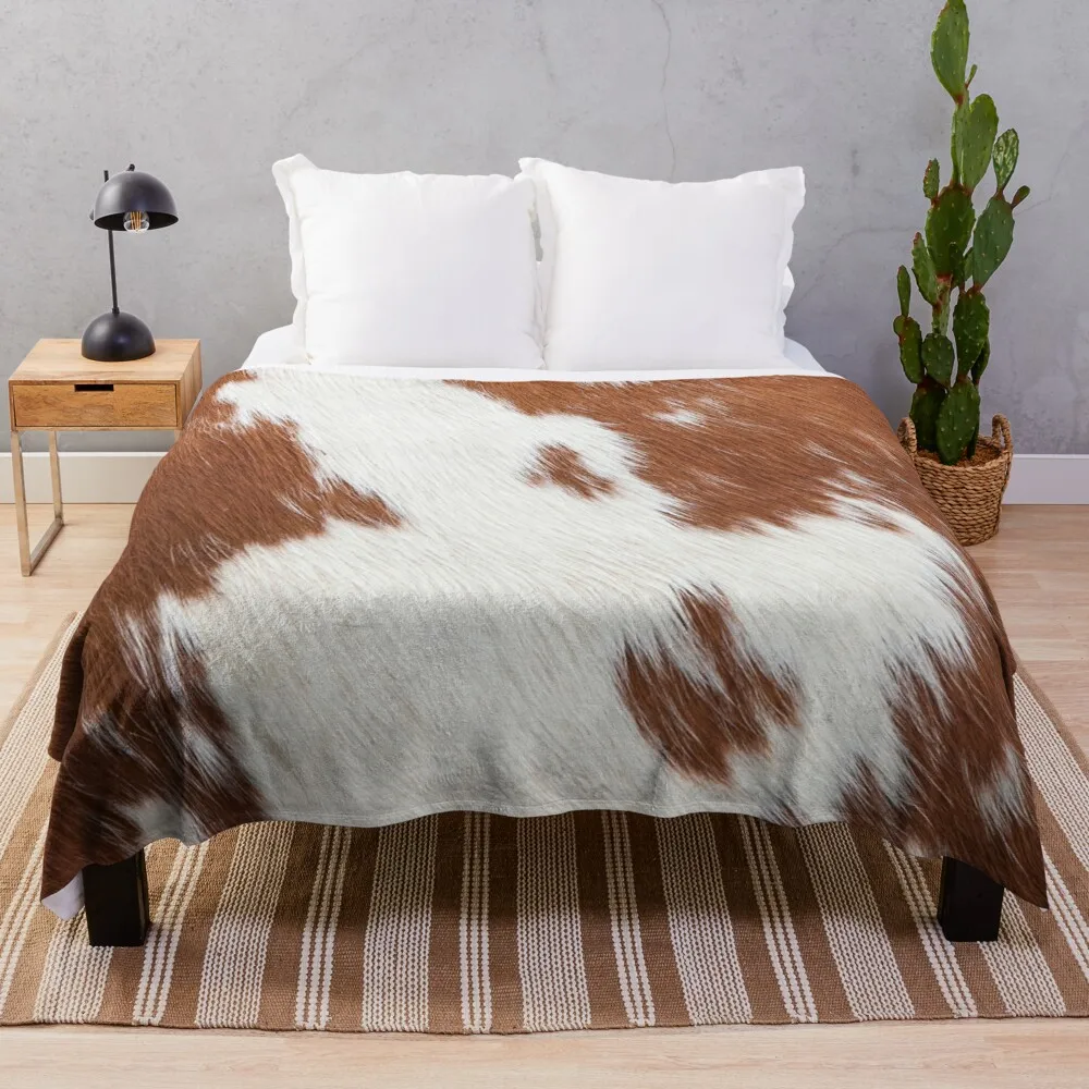 

Brown Cowhide, Cow Skin Print Pattern, Modern Cowhide Faux Leather Throw Blanket Throw And Blanket From Fluff