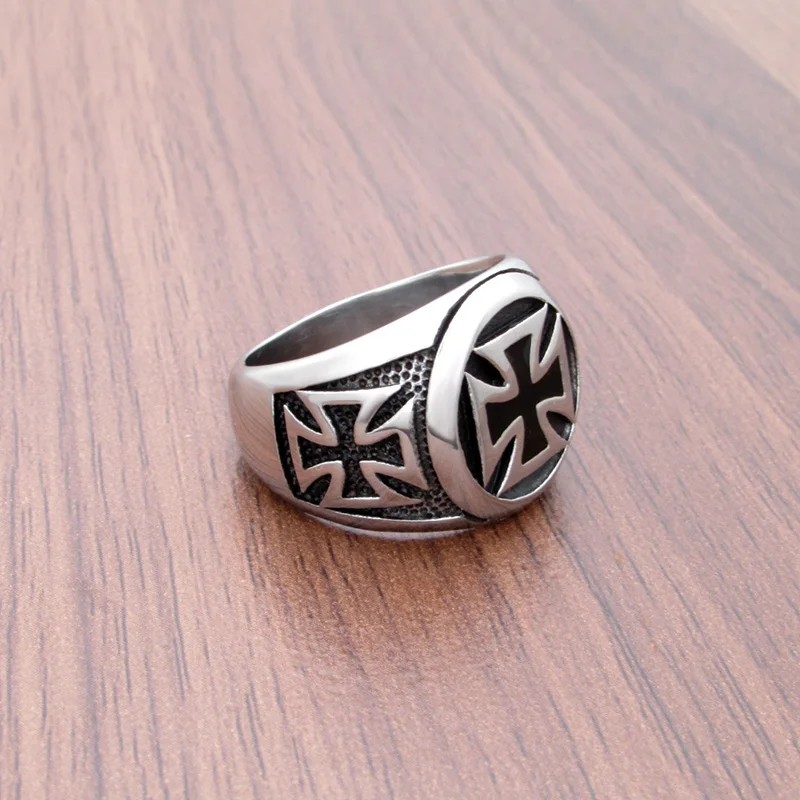 Punk 316L Stainless Steel Silver Color Black Epoxy Resin Cross Ring Classic Fashion Jewelry