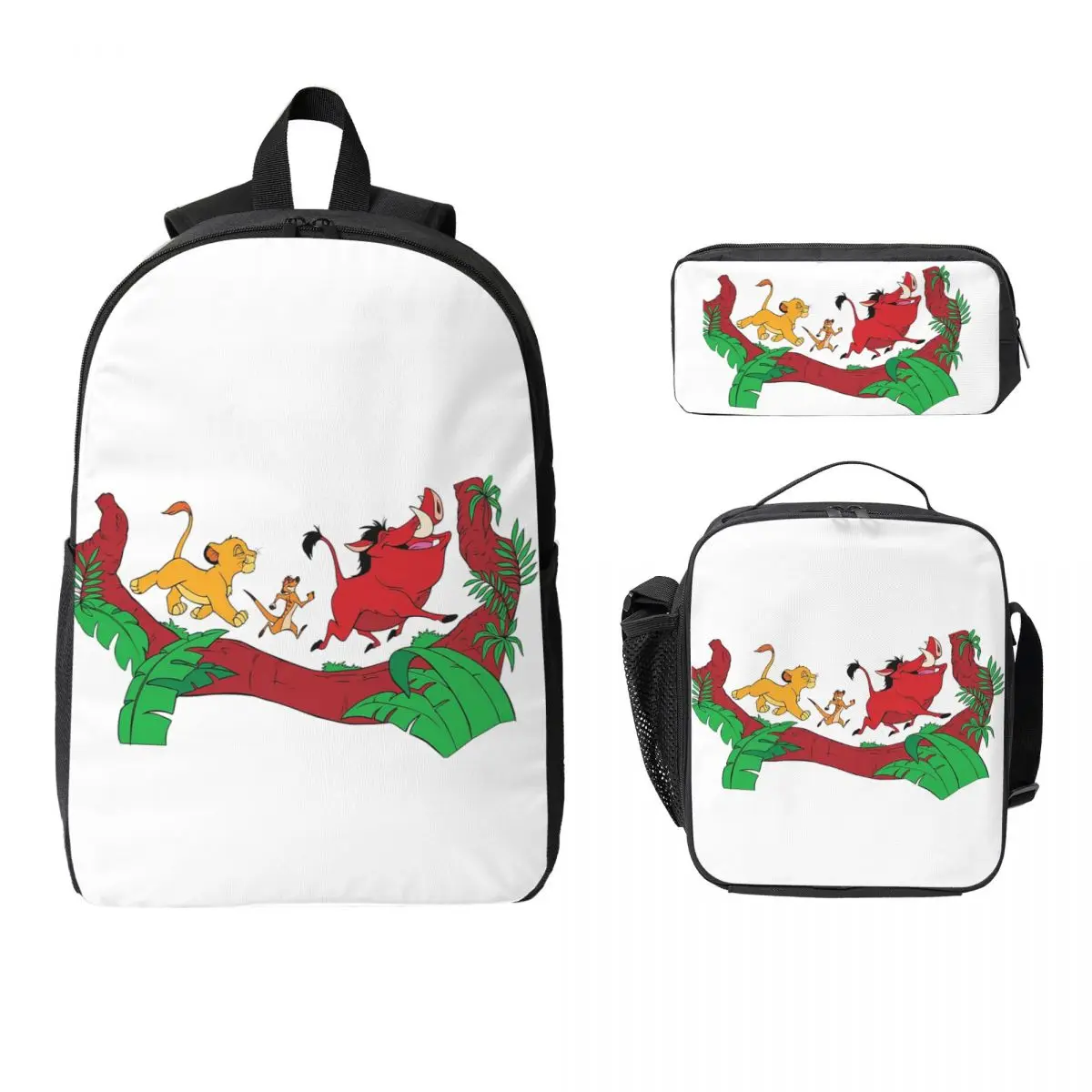 

Timon And Pumbaa Backpack Student Boys Girls BookBag School Bag Computer Shoulder Bags 3ps Insulated Lunch Bag Pencil Case