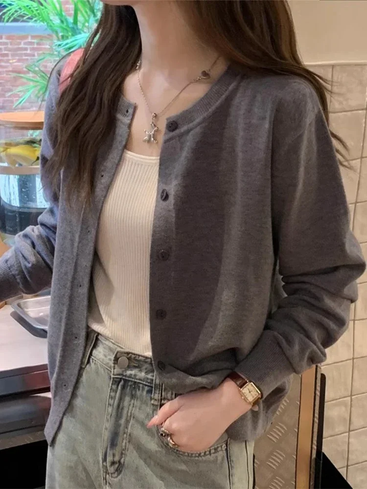 

New 2025 Spring Summer Knit Cardigan O-Neck Solid Color Fashion High-Grade Comfortable Slim Casual Knitwear Tops