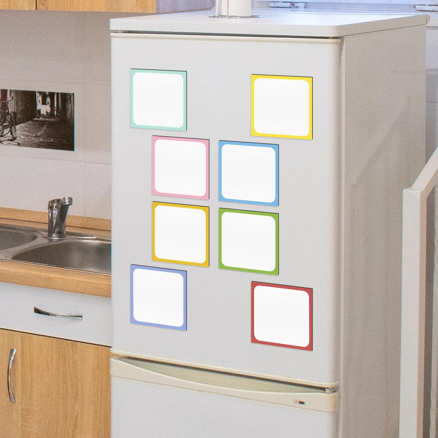 8pcs Square Magnetic Suction Colorful Stickers Dry Wipe Notes Whiteboard Labels Suitable For School Family Refrigerators