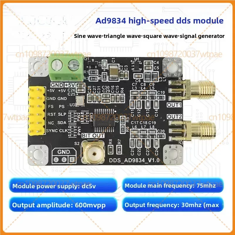 For AD9834 Dual‑Channel High‑Speed DDS Signal Generator Module, Sine Triangle Square Wave Output