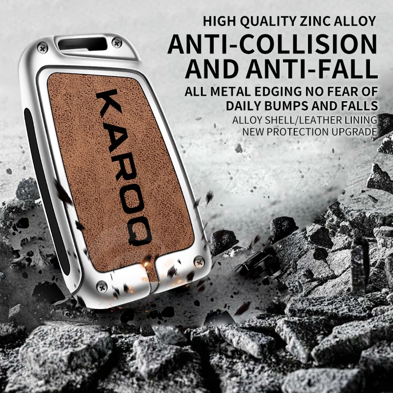 Funda de cuero de aleación de Zinc para mando a distancia de coche, funda de protección Fob para Skoda Karoq, hebilla de llavero, accesorios sin