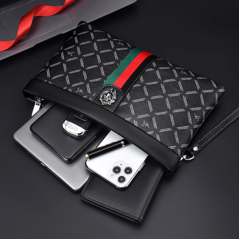 Luxury nae Men Striped checkered Clutches Bags Man Wallets Envelope Bag Purse Male Phone Bags Designer Men Bags Wristlets Bags view 3