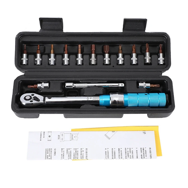 

15Pcs/Set Torque Wrench Set 1/4Inch 2-24Nm Bike Torque Wrench Hex Key Tool Socket Spanner Set