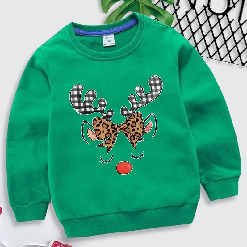 Baby Girl Christmas New Cute Elk Graphic Sweatshirt, Kid's Party Casual Clothes