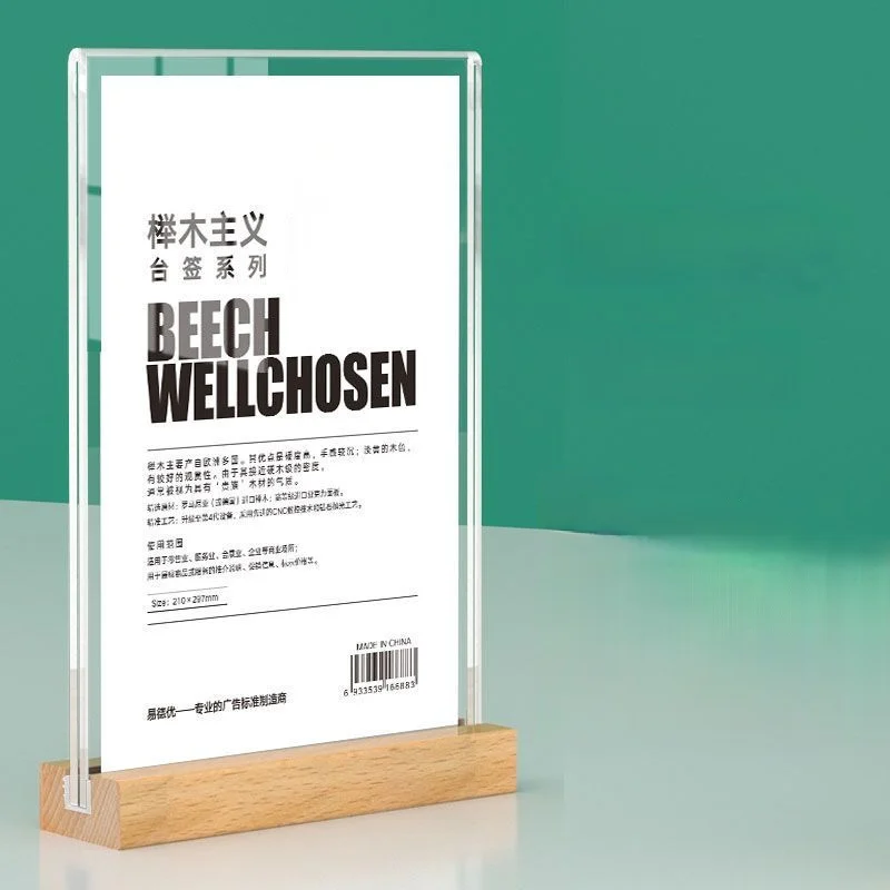 A5 148X210MM Wooden Menu Paper Holders For Restaurants Price Label Card Holder Poster Frame Acrylic Sign Holder Display Stand
