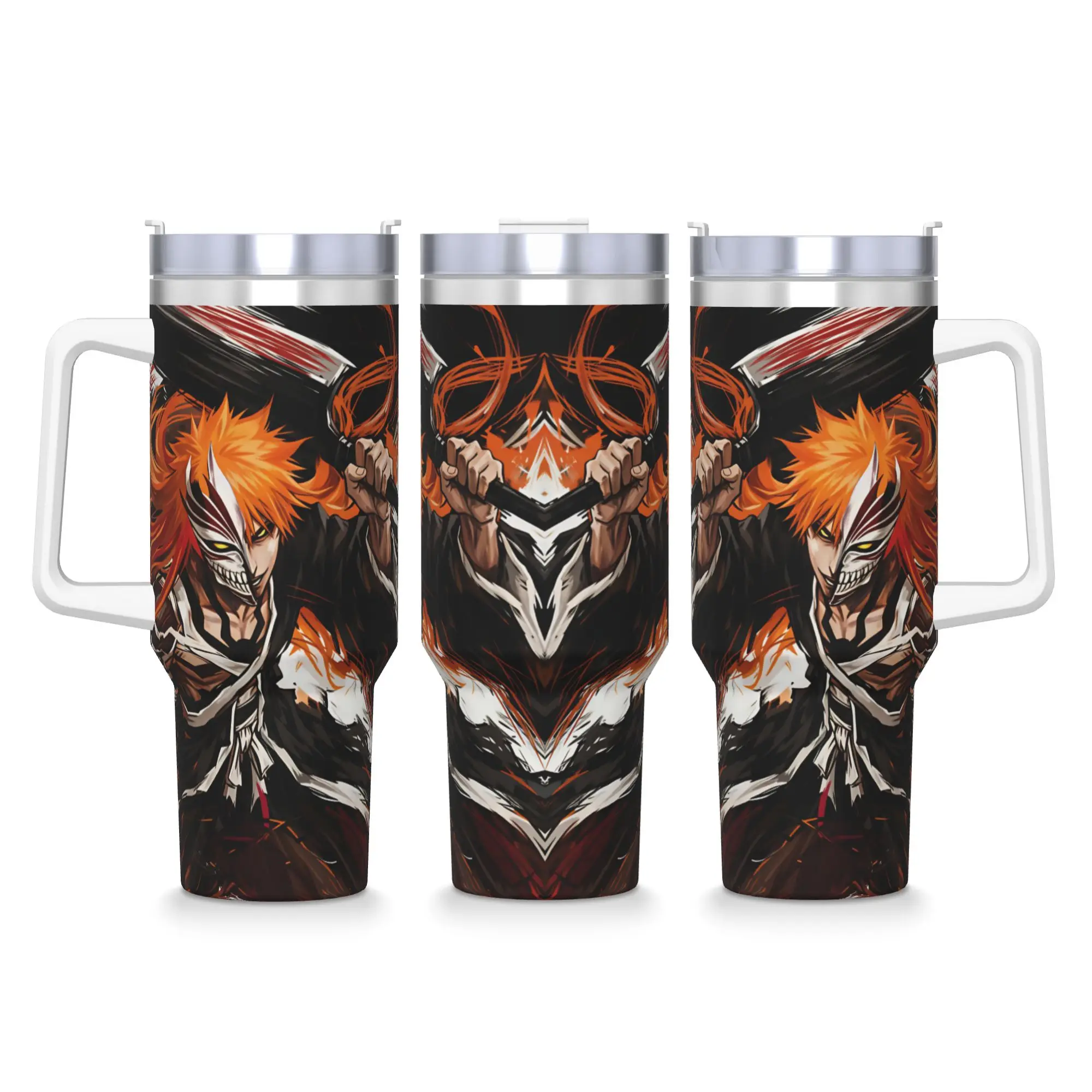 Bleach Kurosaki Ichigo Anime Cartoon Stainless Steel Tumbler Camping Car Mugs Large Capacity Thermal Mug Hot Drinks Water Bottle