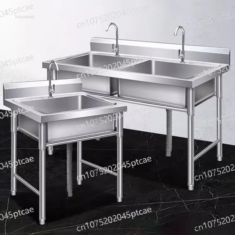 Hand Washing Sinks Household Kitchen Accessories 304 Stainless Steel Kitchen Sinks Single and Double Wash Basin Disinfection