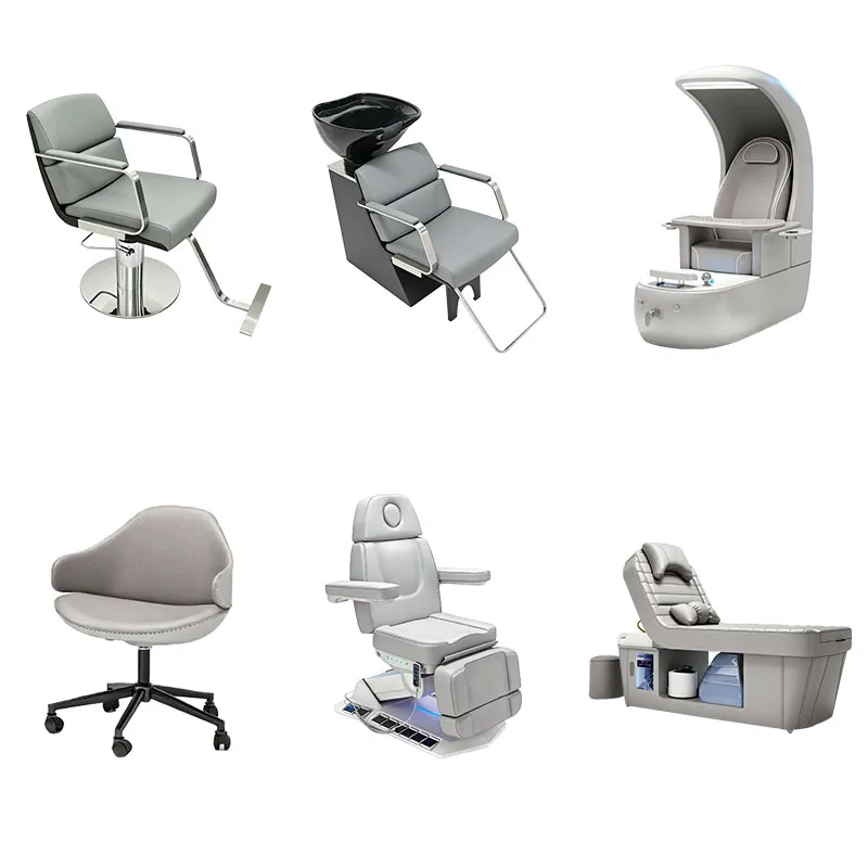 Luxury Salon Furniture Set Hydraulic Styling Chair LED Mirror Shampoo Bed with Surgical Steel Base for Hair Salon