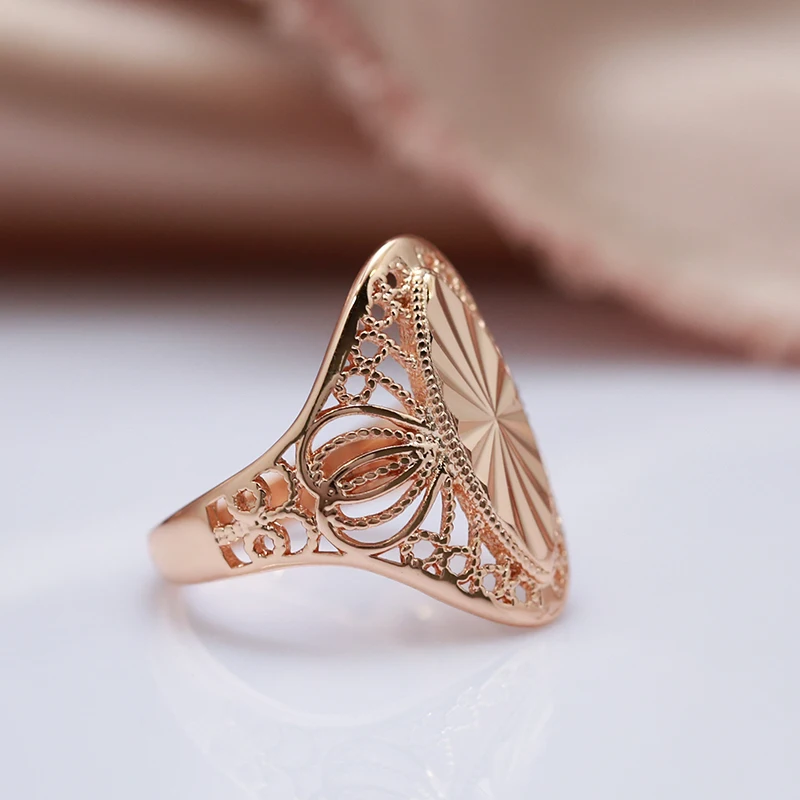 Kinel Fashion Creative Carving Glossy Rings for Women Unusual 585 Rose Gold Color Ethnic Bride Vintage Wedding Jewelry