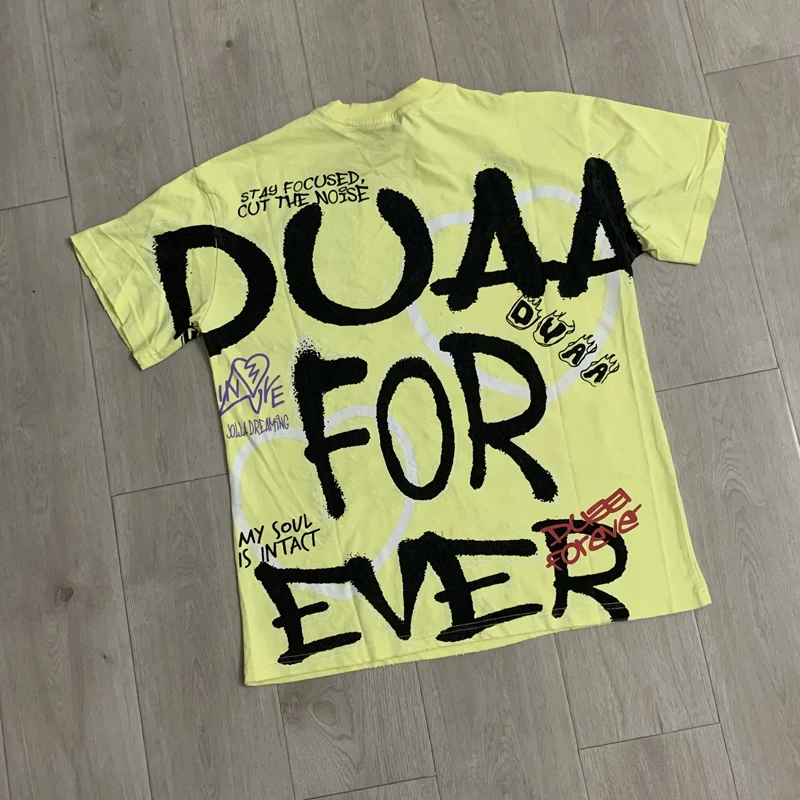 Summer American Style Loose Duaa T‑Shirt Double‑Sided Bold Graffiti Letter Angel Soccer Print Tee