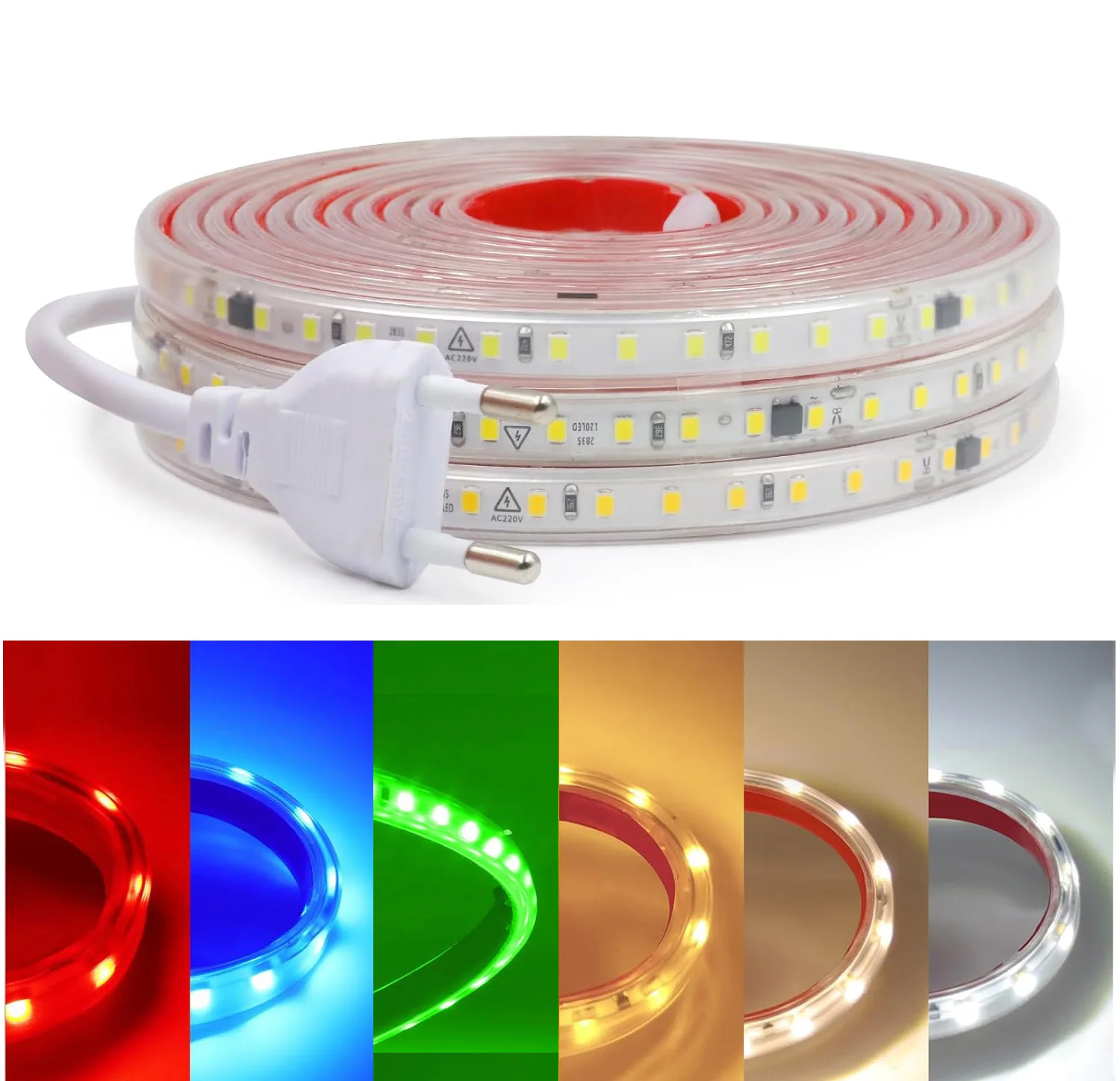 220V LED Strip Light 2835SMD 120 LEDs/m IP65 Waterproof 10cm Cuttable Self-Adhesive Strips‌ for Bedroom LivingRoom DIY Decor