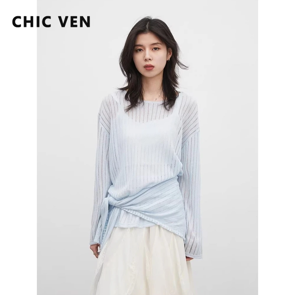 

Женский тонкий свитер CHIC VEN: Новая свободная вязаная кофта с асимметричным вырезом на плече и шалевым воротником, весна-лето 2026