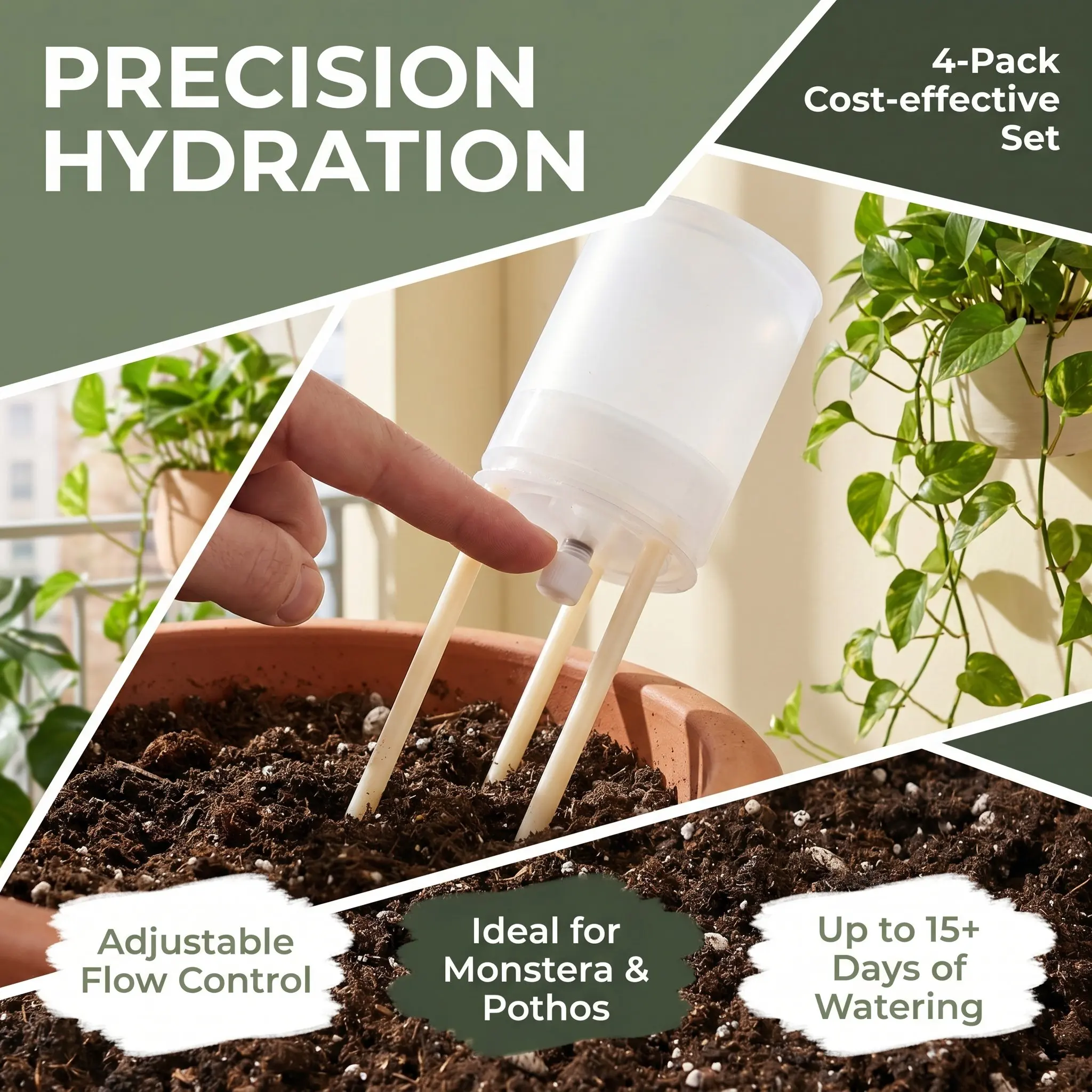 4Pcs Self Watering Spike Adjustable Flow Control Automatic Plant Watering Device Slow Release Irrigation for Monstera Pothos