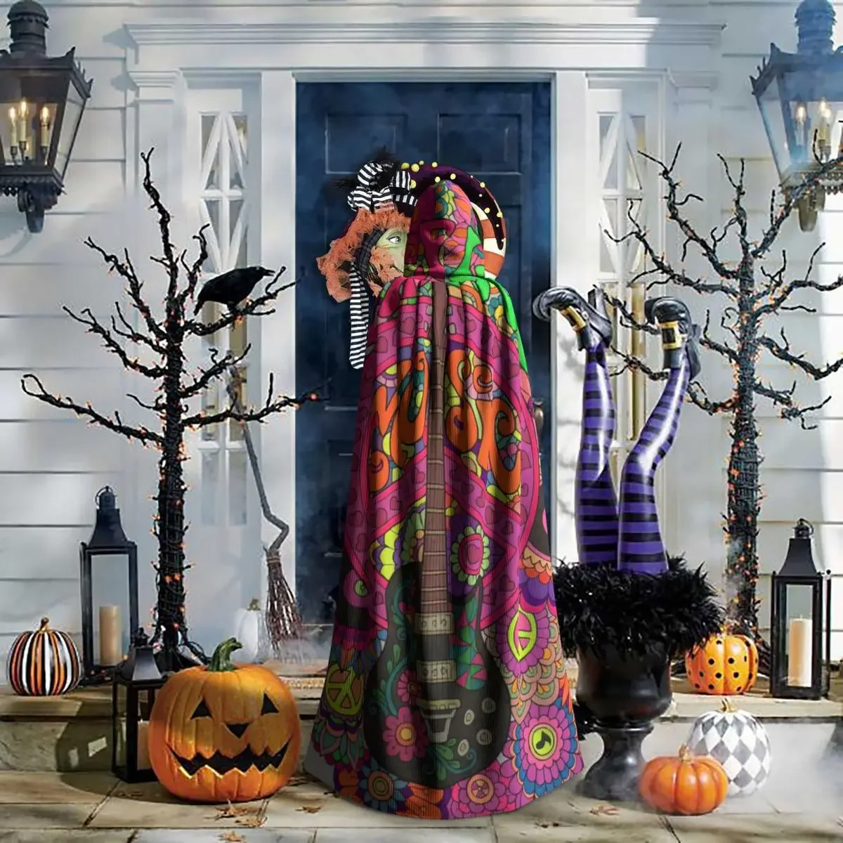 Peace Floral Garden Hooded Cloak Halloween Party Cosplay Woman Men Adult Long Witchcraft Robe Hood