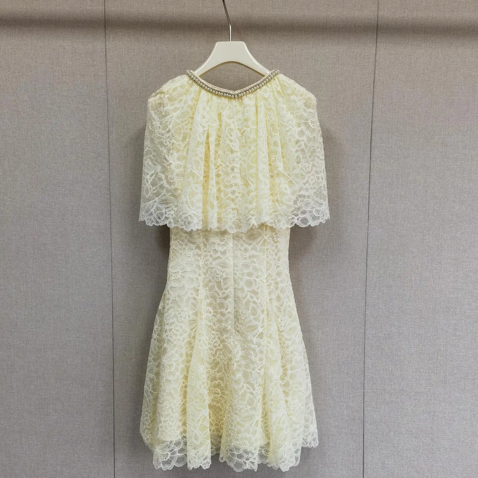 

Sweet Design Diamond Decoration Short Skirt Dress High Waist A-Line Polyester Fiber Batwing Sleeve Seven-Quarter Length Slim Fit