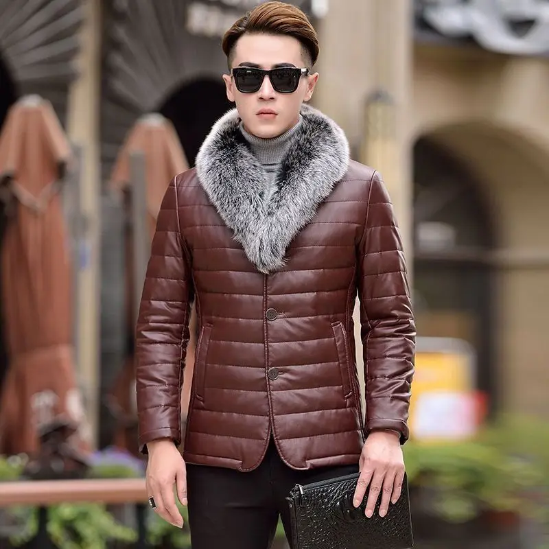 New autumn and winter genuine leather jacket for men with detachable fox fur suit, thickened and plush sheepskin short jacket