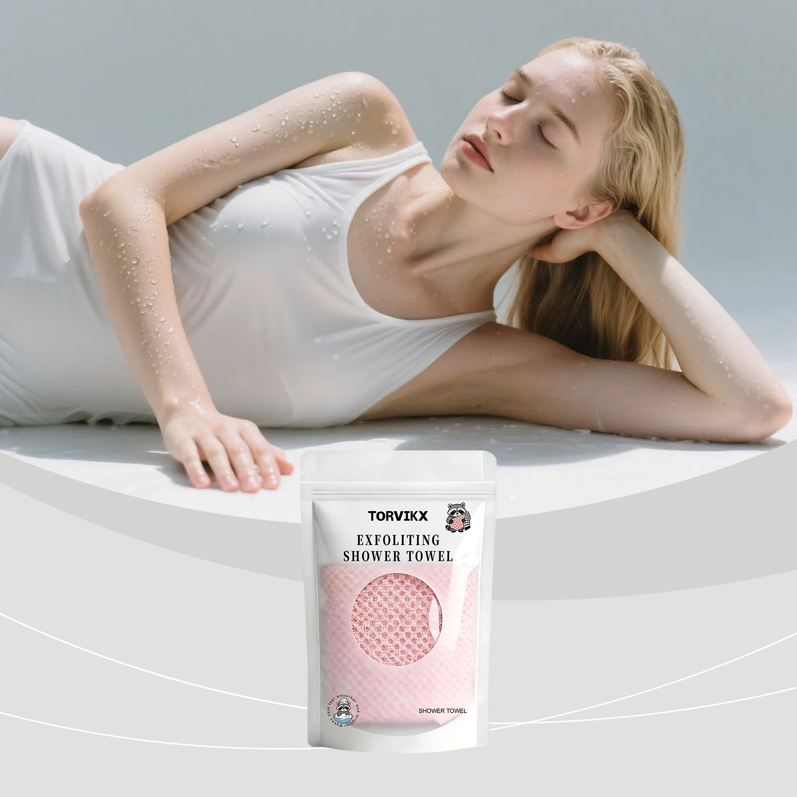 Soft Exfoliating Shower Towel, Gentle Body Scrub Bath Cloth, Reusable Portable Full‑Body Skin Cleansing Bath Towel