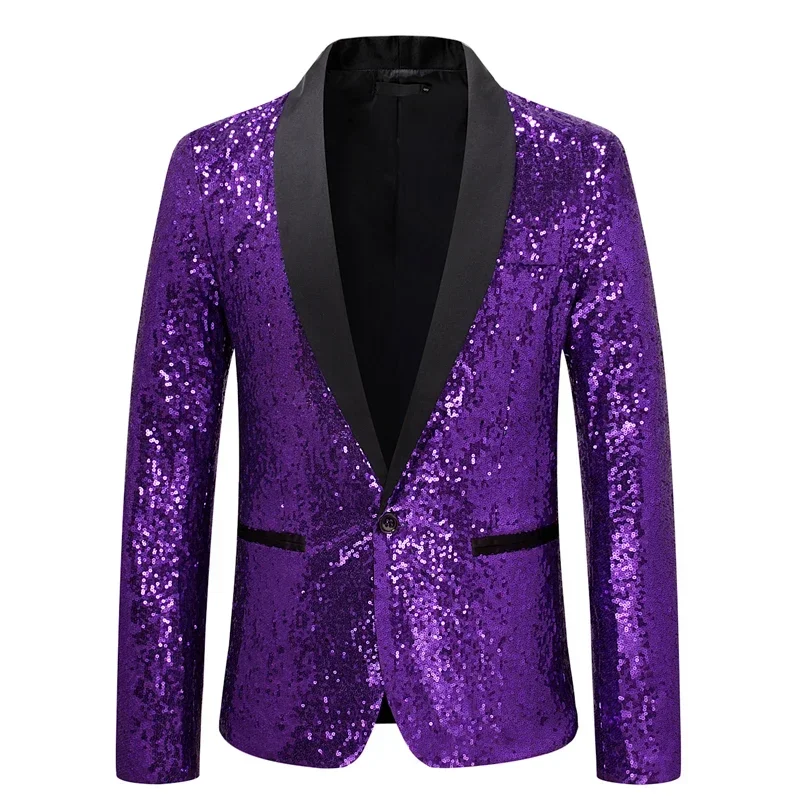 

Pink Sequin Glitter Tuxedo Blazer Jacket Men Brand One Button Shawl Collar Shiny Blazers Wedding Party Satge Clothes for Singers