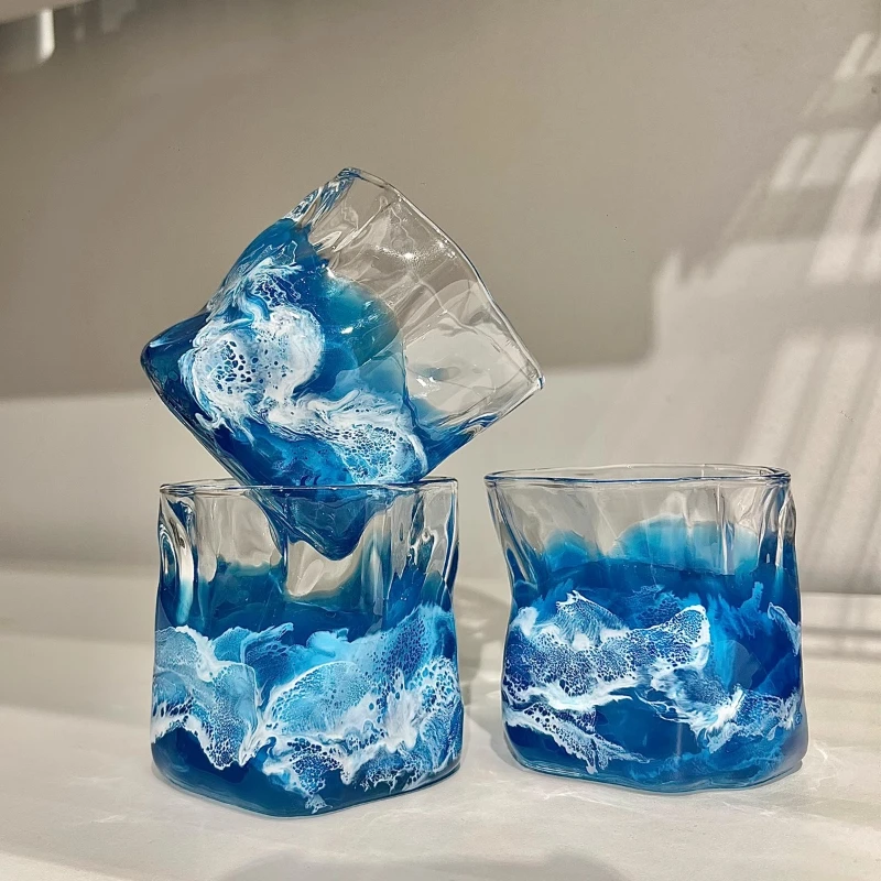 

Creative Wave Shaped Glass Wine Cup Whiskey Glass Personal Water Mug Artistic High-Quality Gift