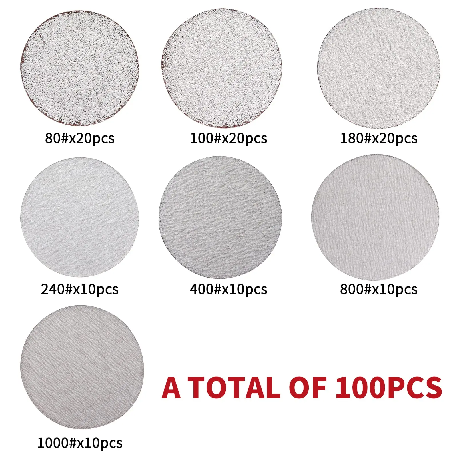 Kit de papel de lija de gancho y bucle Premium, papel de lija para lijadora, amoladora, accesorio de taladro, herramientas rotativas de madera, 3 pulgadas, 100 piezas, 80-1000