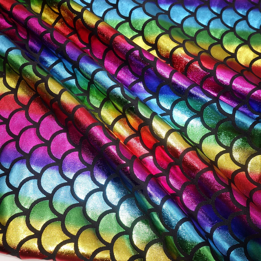 150CM Wide Fish Scale Bronzing Cloth Stage Performance Clothing Fabric Elastic Laser Magic Fabric Color Decorative Fabric