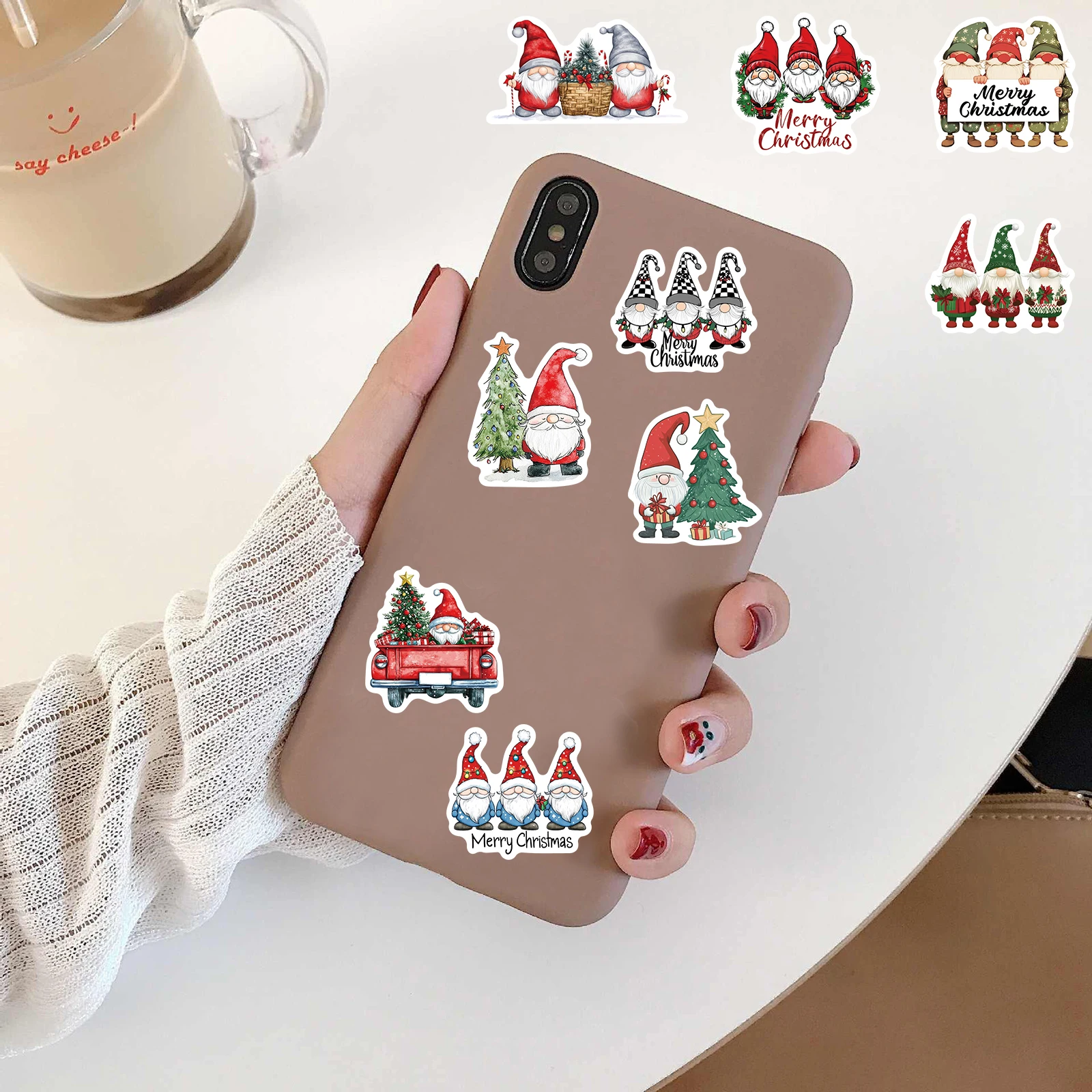 50 pçs feliz natal gnome adesivos pvc decorativo para casa 2024 adesivo de parede presente ano natal 2025 adesivo de telefone estético